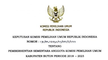 Keputusan KPU RI tentang Pemberhentian Sementara Anggota KPU Buton, (Foto: IST)